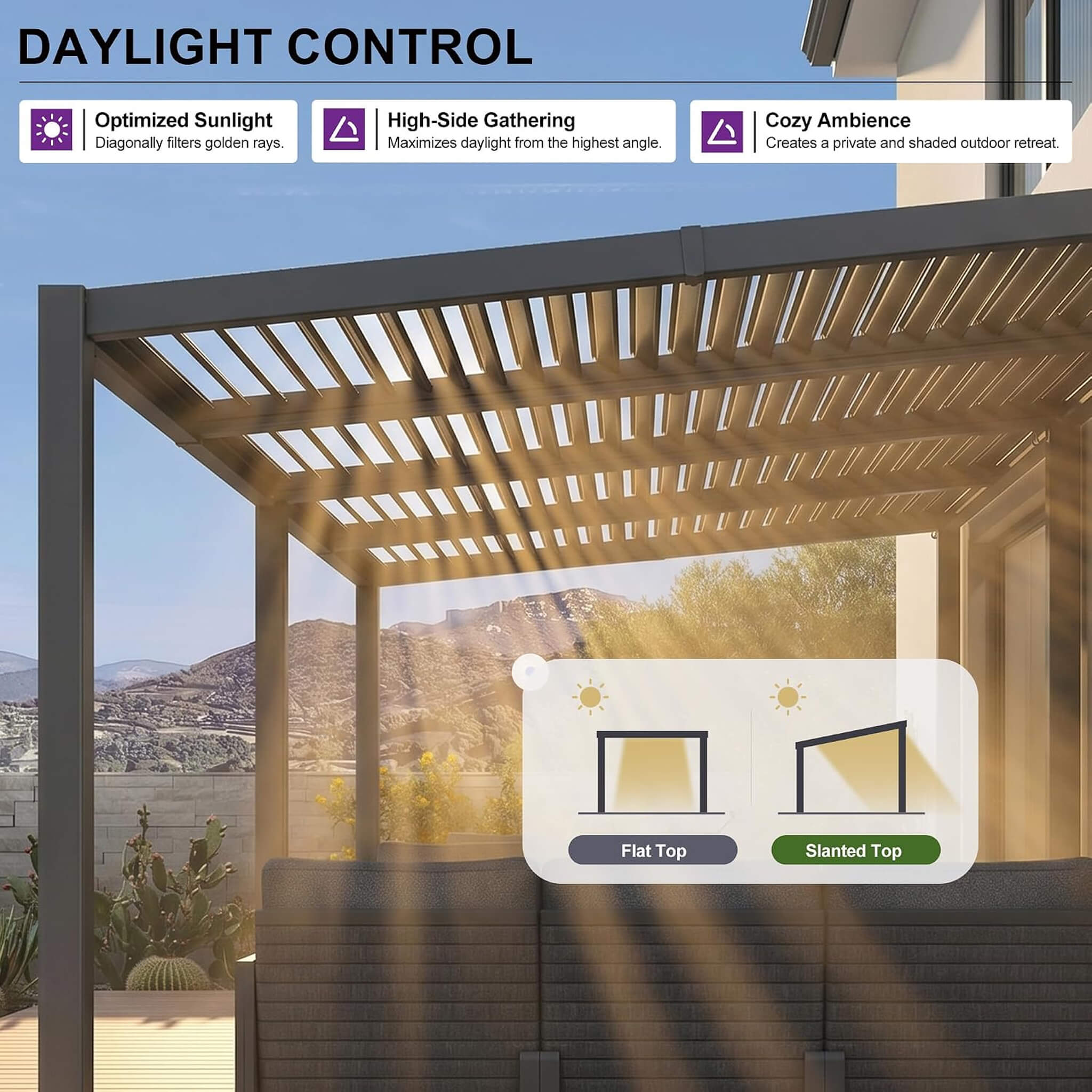 [10X20FT] Alora Modern Louvered Aluminum Pergola With Sloped Roof (SAK12034)