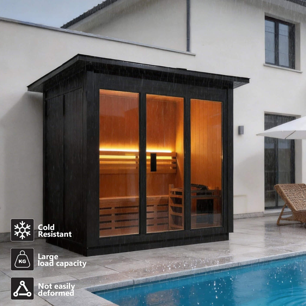 Custom 8-Person Luxury Canadian Hemlock Outdoor Steam Sauna With Heater And Stones [Made-To-Order] (SAK95107)