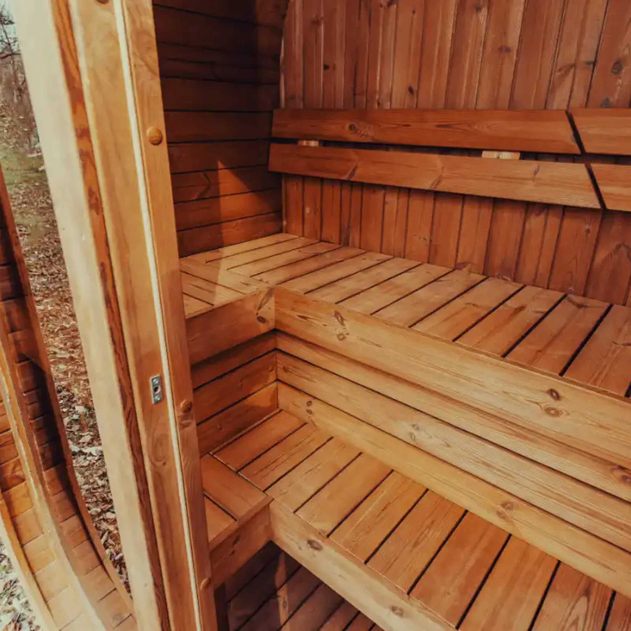 Premium 3-Person Outdoor Scandinavian ThermoWood Cube Sauna Kit With LED Lighting (SAK47582)