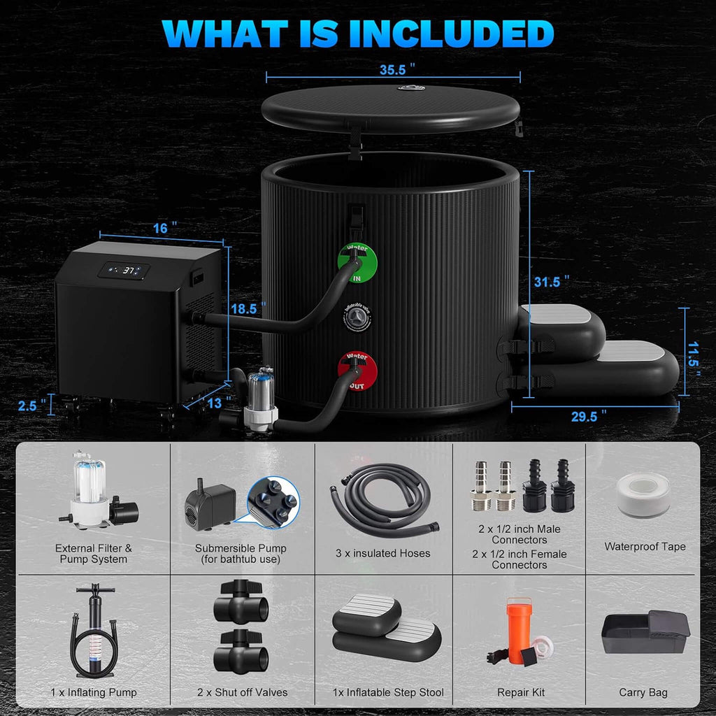 FCP Premium XL 120 Gal Cold Plunge Tub With 1HP Chiller, Filter, And Pump (SAK92632)